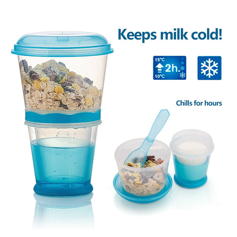 OVOY Cereal On the Go Cups Breakfast Drink Cups Portable Yogurt and Cereal To-Go Container Cup (Blue)