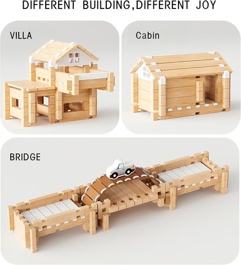 DivnPorc 105Pcs Set 3-8,Preschool Wooden Building Blocks Construction for Kids Ages Learning Toys for Toddlers, Boys