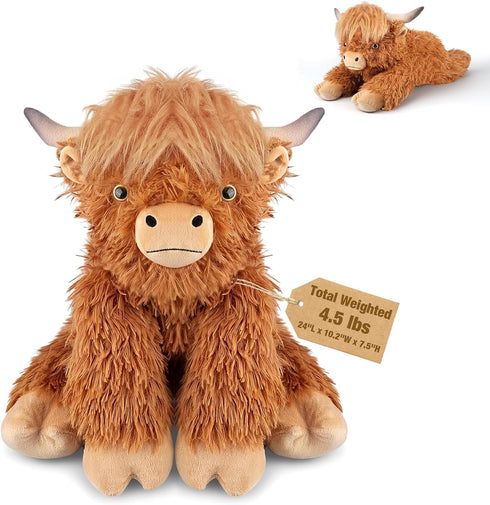 24" & 4.5lbs Highland Cow Stuffed Animal, Sitting & Laying Weighted Stuffed