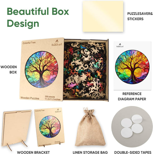 500 Adults,5MM (16.5"*16.5") Ruikiyart Colorful Tree Piece Puzzles for Tree of Life Wooden Jigsaw Puzzles, Tree Puzzle