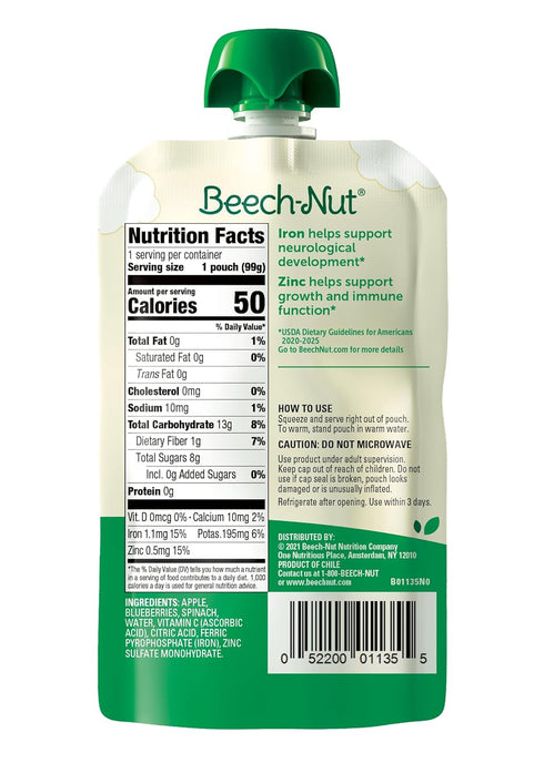 4 3.5 oz Beech-Nut Iron & Zinc Stage apple, blueberries & spinach Toddler Food, Pouch