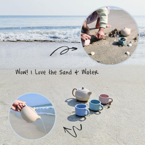 Set 1-3, 12 Ginbear Silicone Play Kitchen Tea with Washable Cloth Napkin for Little Girl Toddlers Non-Toxic Unbreakable