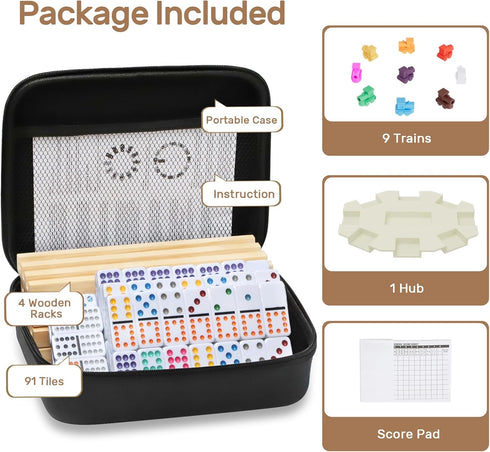 Set 4 12 Set 4 91 12 Set Mexican Train Dominoes with Wooden Trays/Racks, Double Dominos Travel with Domino Tiles