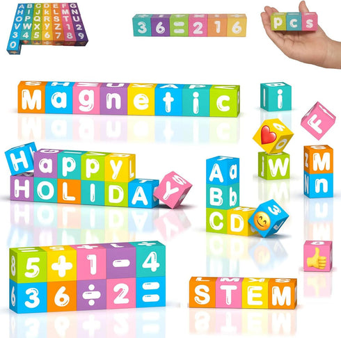 amdohai 216 36 Portable Magnetic Letters Blocks Magnetic Alphabet & Numbers Montessori Learning Toys for Kids