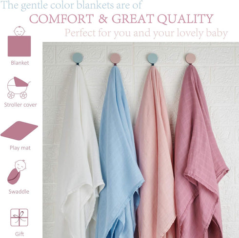 Meracorallo Muslin Swaddle Blanket, Silky Soft Receiving Blanket, 47 x 47 inches, Sky Blue