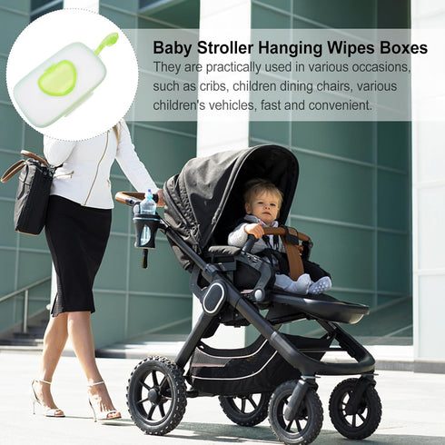DOITOOL Portable Baby Wipes Box Green Refillable Travel Dispenser for Diaper Bag Stroller Hanging Outdoor Use Moisture