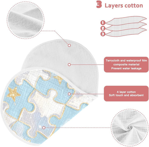 tplaotee 22x11in Cute Silver Jigsaw Puzzle Cotton burping Cloths Soft Touch Baby wash Cloth for Babies Girls and Boys