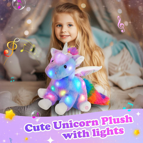 16.5" Light up Musical Unicorn Stuffed Animal Glowing Singing Rainbow Unicorn Soft Plush Toys Birthday Christmas