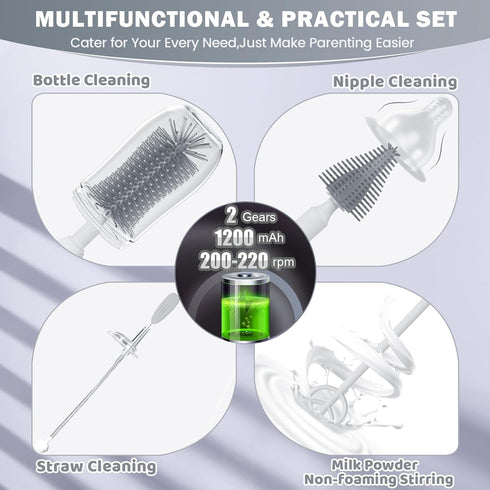 Set IvyWind Electric Travel Baby Bottle Brush with Storage Box, Automatic Bottle Cleaner Brush Kit with Silicone