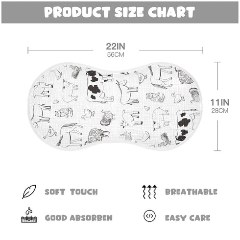 WELLDAY Set 1, 22 11 Inch Muslin Baby Burp Cloths of Soft Absorbent Farm Animals Muslin Washcloths, Bibs, Face Towel