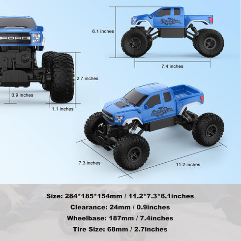 DOUBLE E Ford Raptor F150 RC Car 4WD Monster Truck, 11 Inches Off Road Crawler Vehicle Toy Gift for Boys Girls 6-12