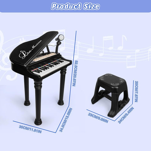 Love&Mini 31 Keys Kids Piano Keyboard Toys with Microphone and Stool, Black, for Kids Age 3+