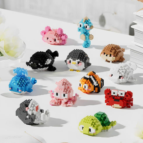 HJPLPXH Kids,12 Set, 8-16+ Small Toy Gift,Party Favors for Boxes Marine Animals Micro Mini Building Blocks Birthday