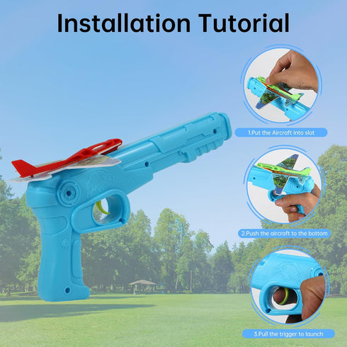 12 Pack Airplane Launcher Toys for Kids, 2 Launchers and 10 Foam Gliders, Indoor Outdoor Flying Party Favors
