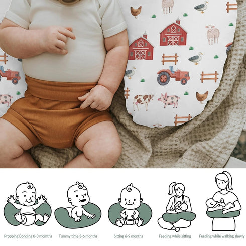 Farm Animals Life Baby Nursing Pillow Covers for Boy Girl Tractor Barn Pig Cow Lamb Hen Duck Soft Nursing Slipcovers