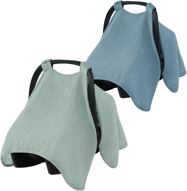 NEMTMCUA 2 Pcs Baby Car Seat Cover, Breathable Cotton Baby Carrier Cover, Newborn