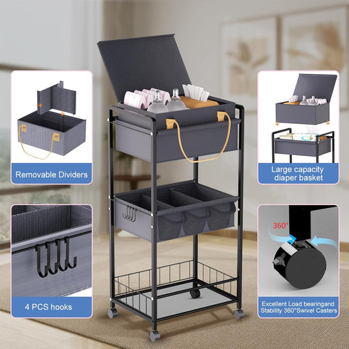 TUDALLK Organize-3 Diaper2In1 Baby Diaper Caddy Tier RollingDiaper Cart Newborn essentials Caddy With Dividers