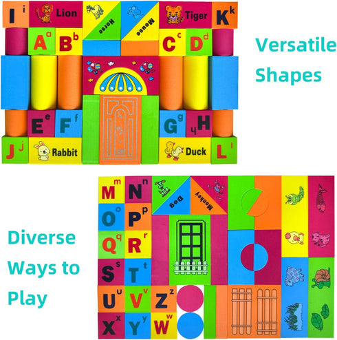 ABC Foam Learning Blocks for 2-4 Years Old Toddlers, Soft Stacking Alphabet Letters Set, Montessori Toys