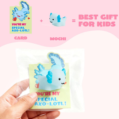28 Packs JOYIN Valentines Day Gifts for Kids, Axolotl Mochi Squishy Toy with Funny Valentines Day Cards for Kids School