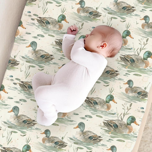 KuphiL10C Girls-16x32 Watercolor Mallard Duck Leaves Baby Changing Pad Cover, Unisex Duck Nursery Diaper Changing Table