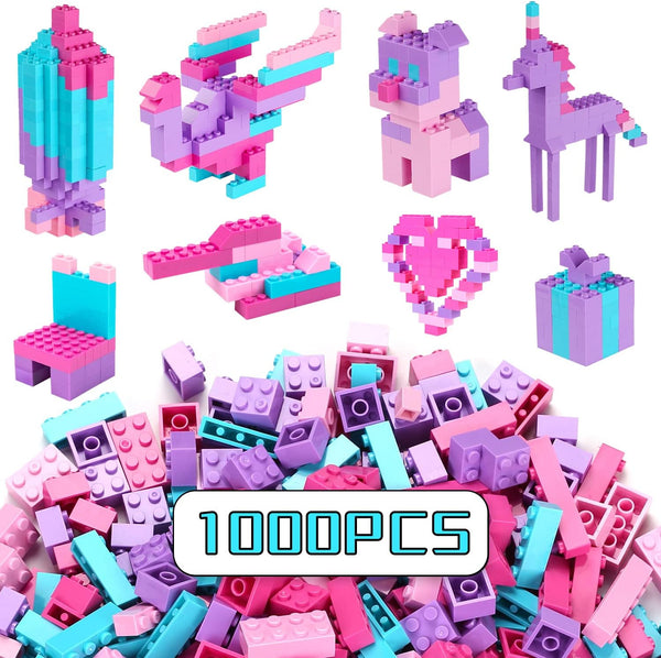Classic Colors Building Bricks Set, 1000PCS Compatible with All Major Brands, Birthday Gift for Kids (Pink-Purple)