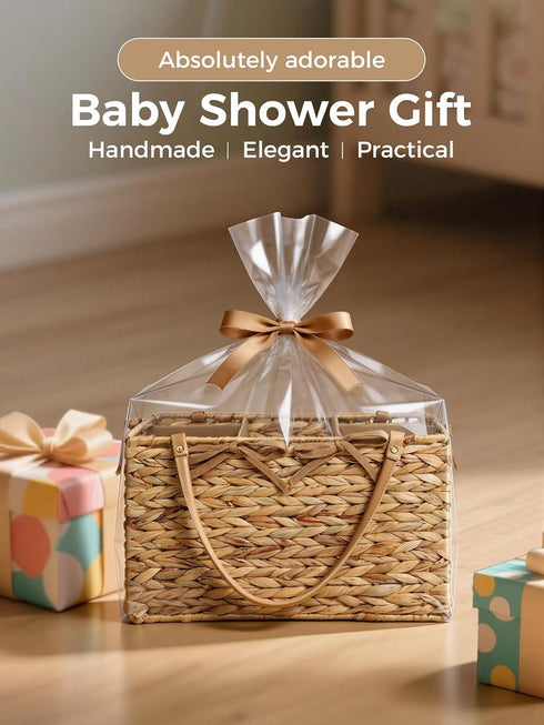 Diaper Caddy Organizer, Hand Rattan Nursery Storage Basket for Baby Essentials, Baby Changing Table Organizer Perfect
