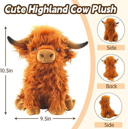 Bsanker Highland Cow Stuffed Animal Toy, Cute Realistic Highland Cow Plush Toy Fluffy Farm Highland Cow Plushies Decor