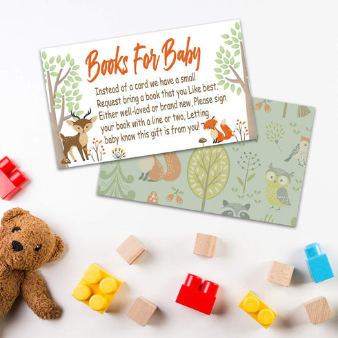 Woodland Creature Books for Baby Shower Request Cards (50 Pack) - Baby Shower Invitation Inserts