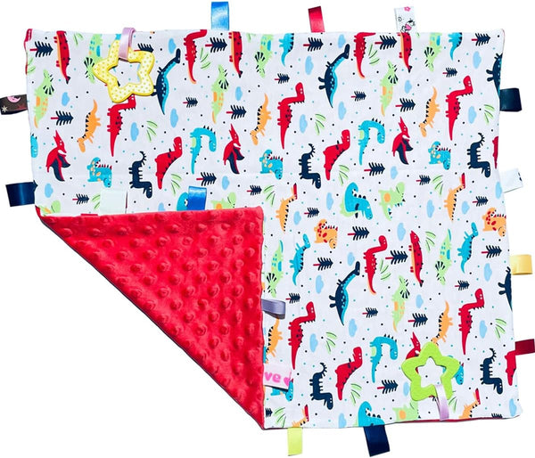 TRYTUTRY Big Tags Soft Red Dinosaur Blanket for Babies and Toddlers - Cute