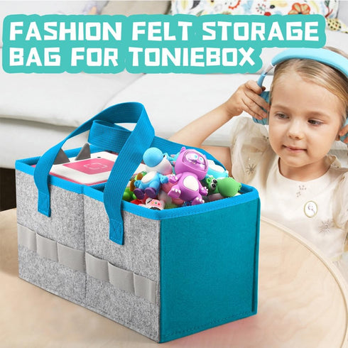 Carrying Case for Toniebox Starter Set, Travel Felt Cloth Musical Toy Folding Bag for Accessories (Blue)