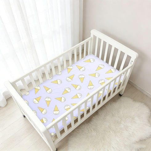 Jynexis 52x28 Ice Cream Purple Pattern Baby Crib Sheets, Cotton Fitted Crib Sheet, Soft Breathable, Fits Standard