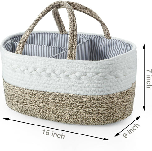 PandaEar Portable Baby Diaper Caddy Organizer, Cotton Rope Diaper Caddy for Newborn Infants - Brown