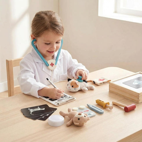 3-5, Doctor Kit for Toddlers Pet Vet Pretend Play Toys for Kids, with X-Ray, Wooden Light Box, Medical Tools, STEM