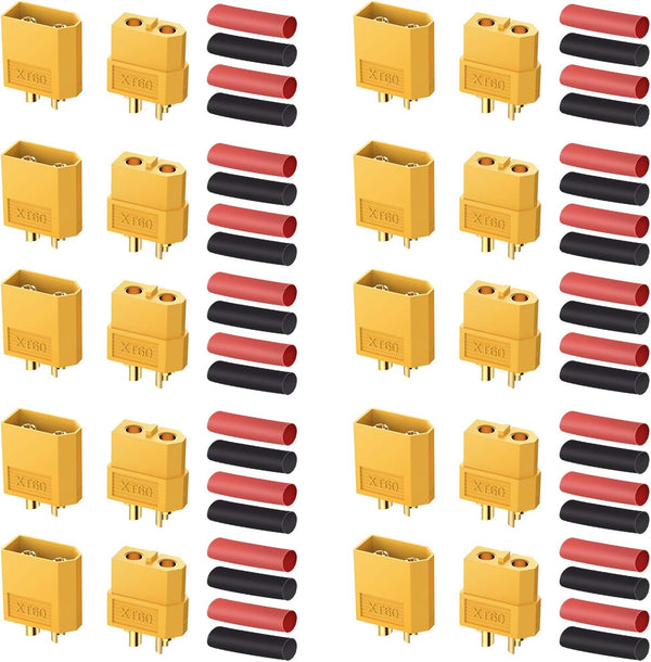 AUTOUTLET 10-Pair XT60 Power Connectors (M/F) with 20 Heat Shrink Tubes for RC LiPo Batteries