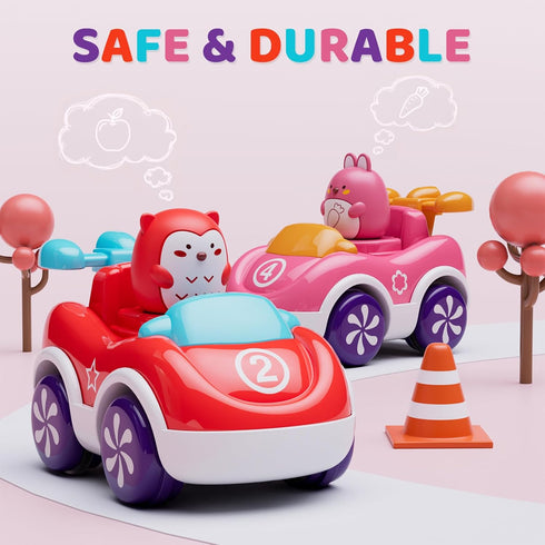 4 Pack Animal Cartoon Push Cars, Educational Toys for 1+ Year Old Girl Birthday Gift, Baby Toys