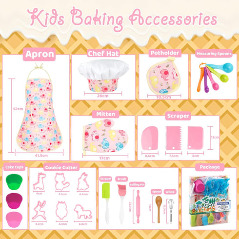 Set 26 Set 3-8 KAEGREEL Elephant Baking Chef for Kids, Pcs Kids Cooking with Elephant Apron & Hat, Chef Supplies