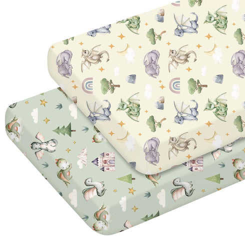 Mindsoft 2 Pcs Watercolor Dragon Crib Sheet Set 52 x 28 x 8