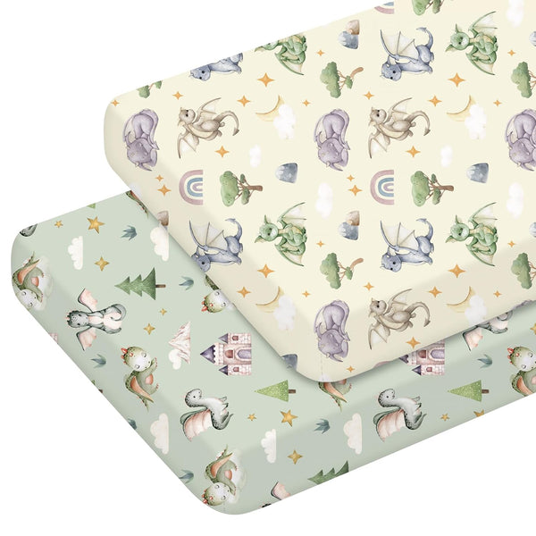 Mindsoft 2 Pcs Watercolor Dragon Crib Sheet Set 52 x 28 x 8