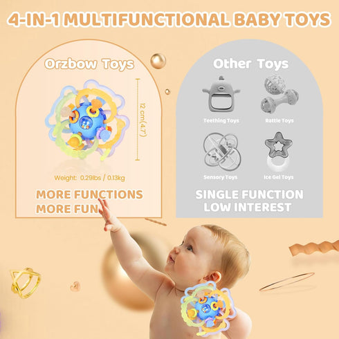 Orzbow Sensory Teething Toys for Babies - Montessori Toys 3-18 Months, Silicone Rattle Relief Chew Toys, BPA Free, Blue