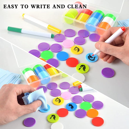 100 Pcs 1 Inch Dry Erase Tokens Game Tokens Set - Reusable Game Discs with Storage Box and 4 Wipes for Tabletop Games