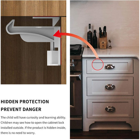 Pabesim 10 Pack Countertop Upgraded Invisible Baby Proofing Cabinet Latch Locks No Drilling or Tools Required, Strong