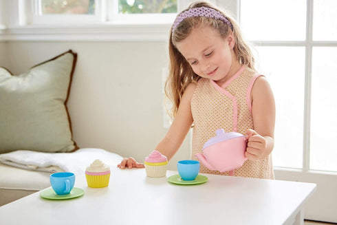 10 Communication Green Toys Tea for Two - Piece Pretend Play, Motor Skills, Language & Kids Role Play Toy. No BPA