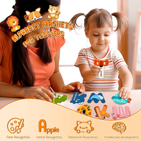 Magnetic Letters Toys for Toddlers, 26PCS Uppercase + 26PCS Lowercase Educational Alphabet Magnets