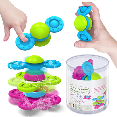 Suction Cup Spinner Toys for 1 Year Old, 3PCS Spinning Toys for Toddlers 1-3, Sensory Bath Travel Toys