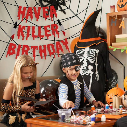 Quimoy Halloween Birthday Decorations, Have a Killer Birthday Banner with 12 Pcs Bat Wall Stickers for Party