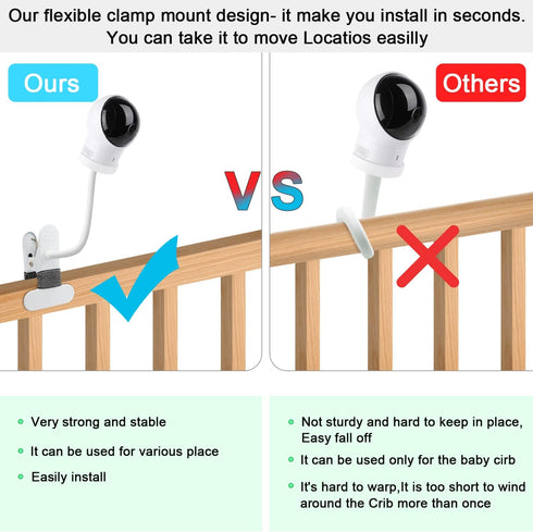 Flexible Clip Clamp Mount for Eufy Spaceview Baby Monitor, 15.7 inches Long Gooseneck Arm Holder
