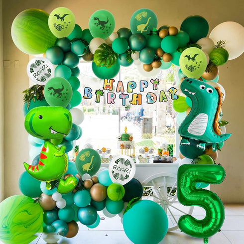 Dinosaur 5th Birthday Decorations, Large Foil Balloons, Happy Birthday Banner, Number 5 Balloon, Baby Shower
