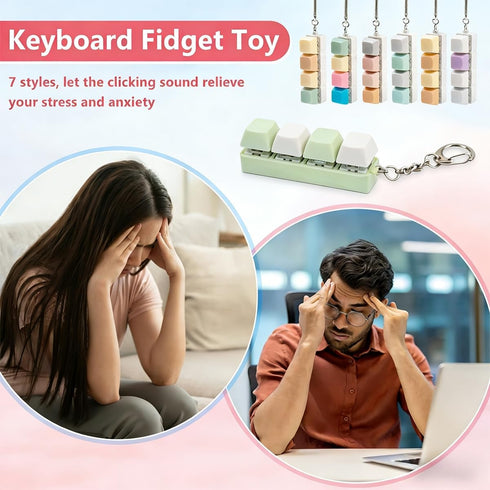 2 4 Pcs Keyboard Clicker Fidget Toy, Cute Keyboard Fidget Toy for Adult, Keys Anxiety Toy Keyboard Keychain for Stress