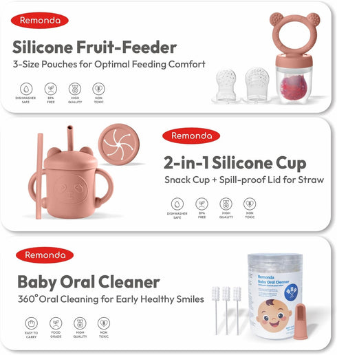 REMONDA 23-Piece Set (OrangeC1 BPA-Free Silicone Baby Feeding | Extra Large Suction Plates, Toddler Bowls, Self Feeding