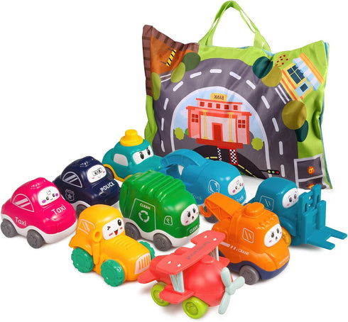 ALASOU 9 PCS Baby Cranes Car Toys with Playmat, 1st Birthday Gifts for 1-2 Year Old Boys